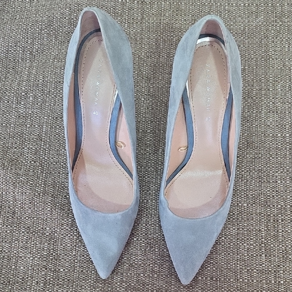 Zara Elegant Gray Suede Heels